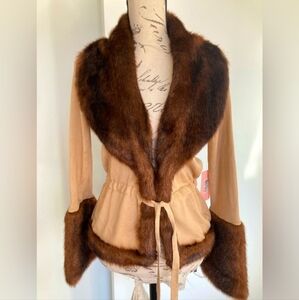 NWT Tina Hagen silk knit cardigan with faux fur trim